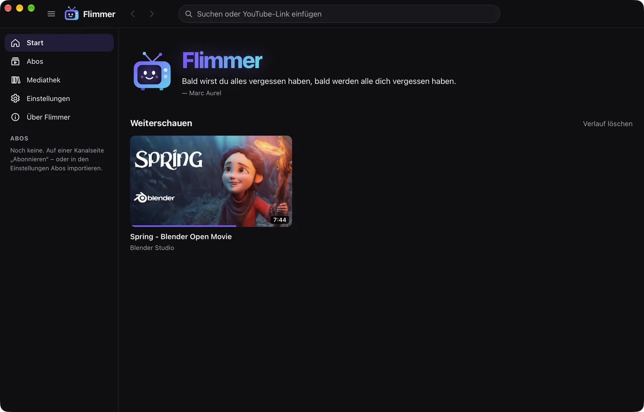Home page with “Continue watching” – the history stays on the device