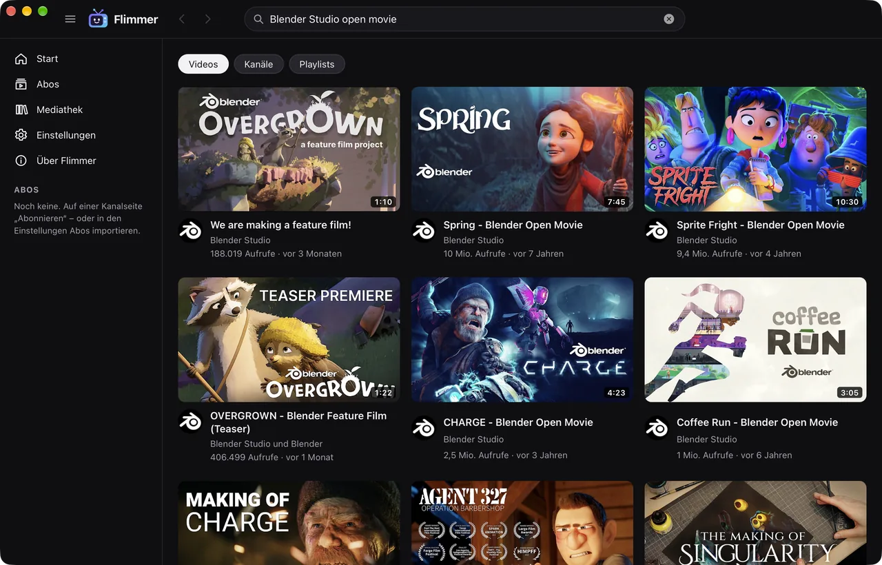 Search with filters for videos, channels and playlists