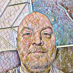 Portrait of Max Mühlbronner in mosaic style, created from a selfie with neural style transfer